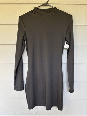 Long Sleeve Mock Neck Bodycon Dress with open rhinestone heart back.